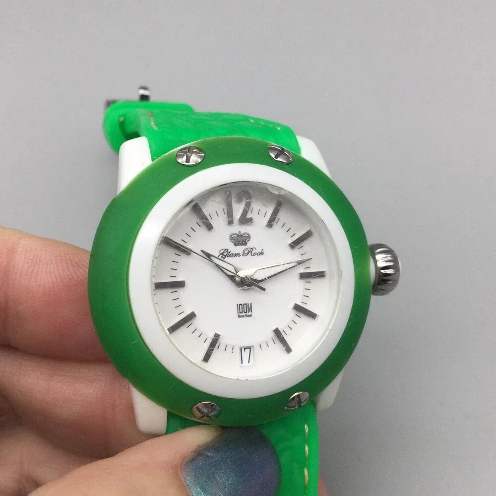 Glam Rock Miss Miami Beach Womens Watch 38mm Chipped Crystal Green New Battery
